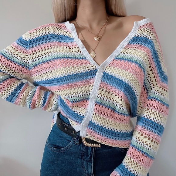 Vintage pastel indie retro cottagecore prairie Garden Open knit cardigan - Picture 7 of 8